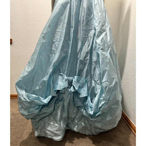 Vintage 1950s Taffeta Strapless Gown Dress S Bubble Hem Pastel Blue Tulle Slip - Picture 3 of 15